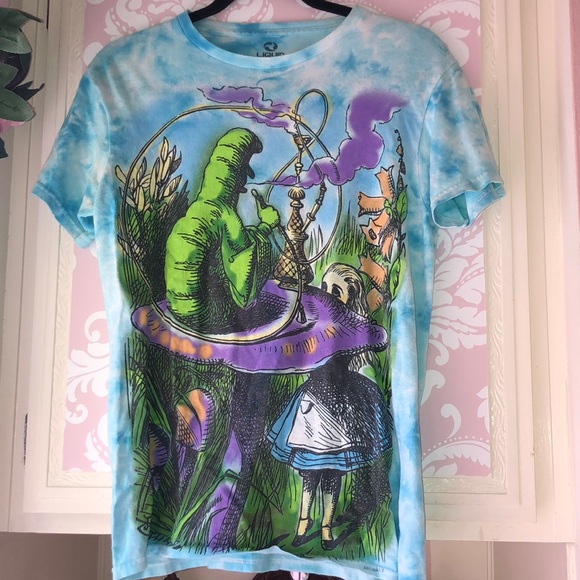 Liquid Blue Tops - Alice in wonderland smoking caterpillar tie dye t shirt top